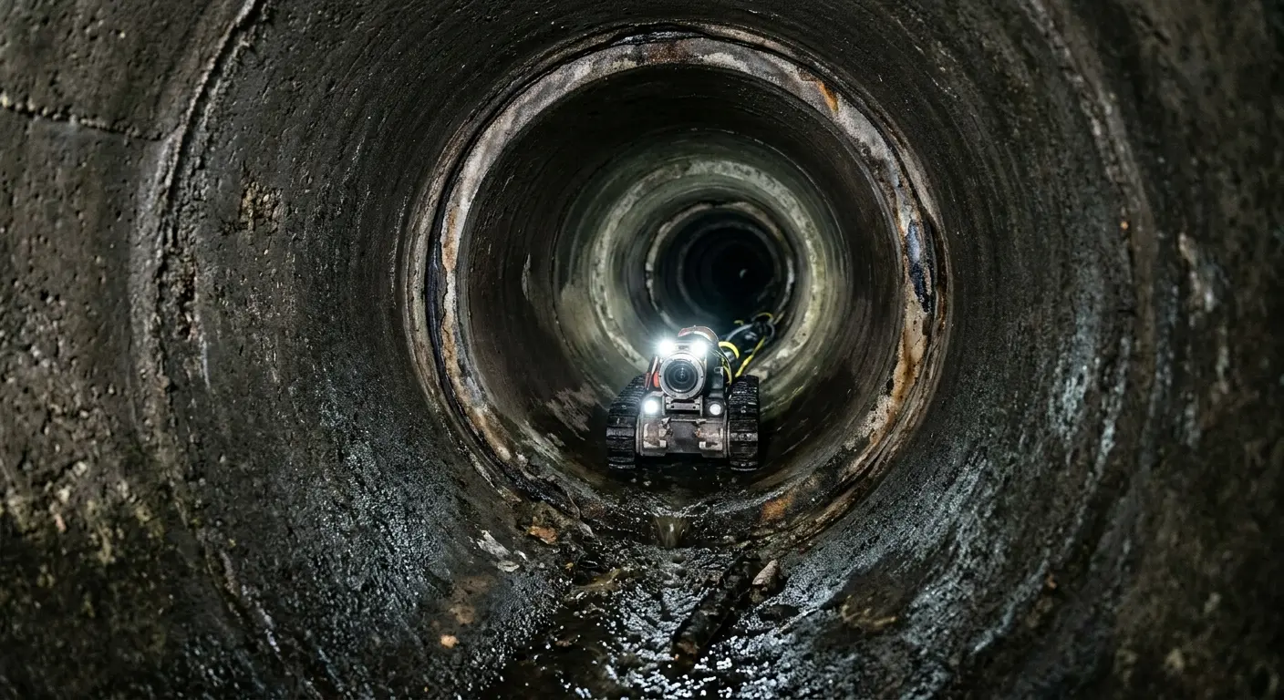Robotic sewer camera inspecting pipe interior for Sewer Line Cleaning in Elon
